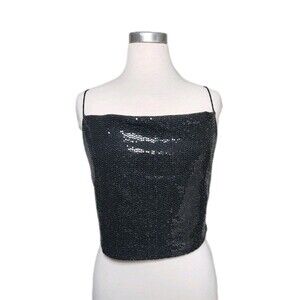 Forever 21 Sequin Crop Top Womens M Spaghetti Straps Stretch Shimmer Night Out